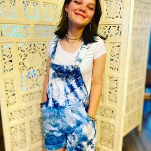 Tie dye overall shorts